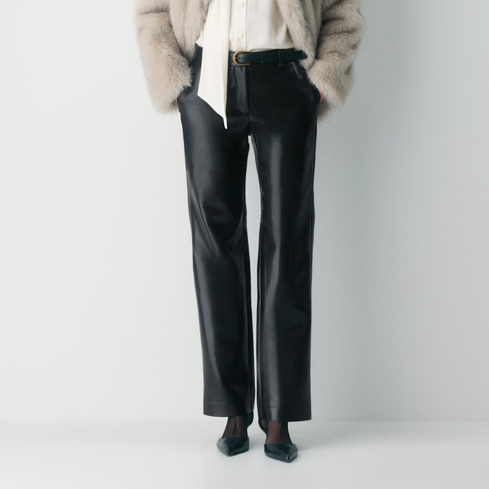 Aritzia Wilfred Black Straight Leg Leather Pants